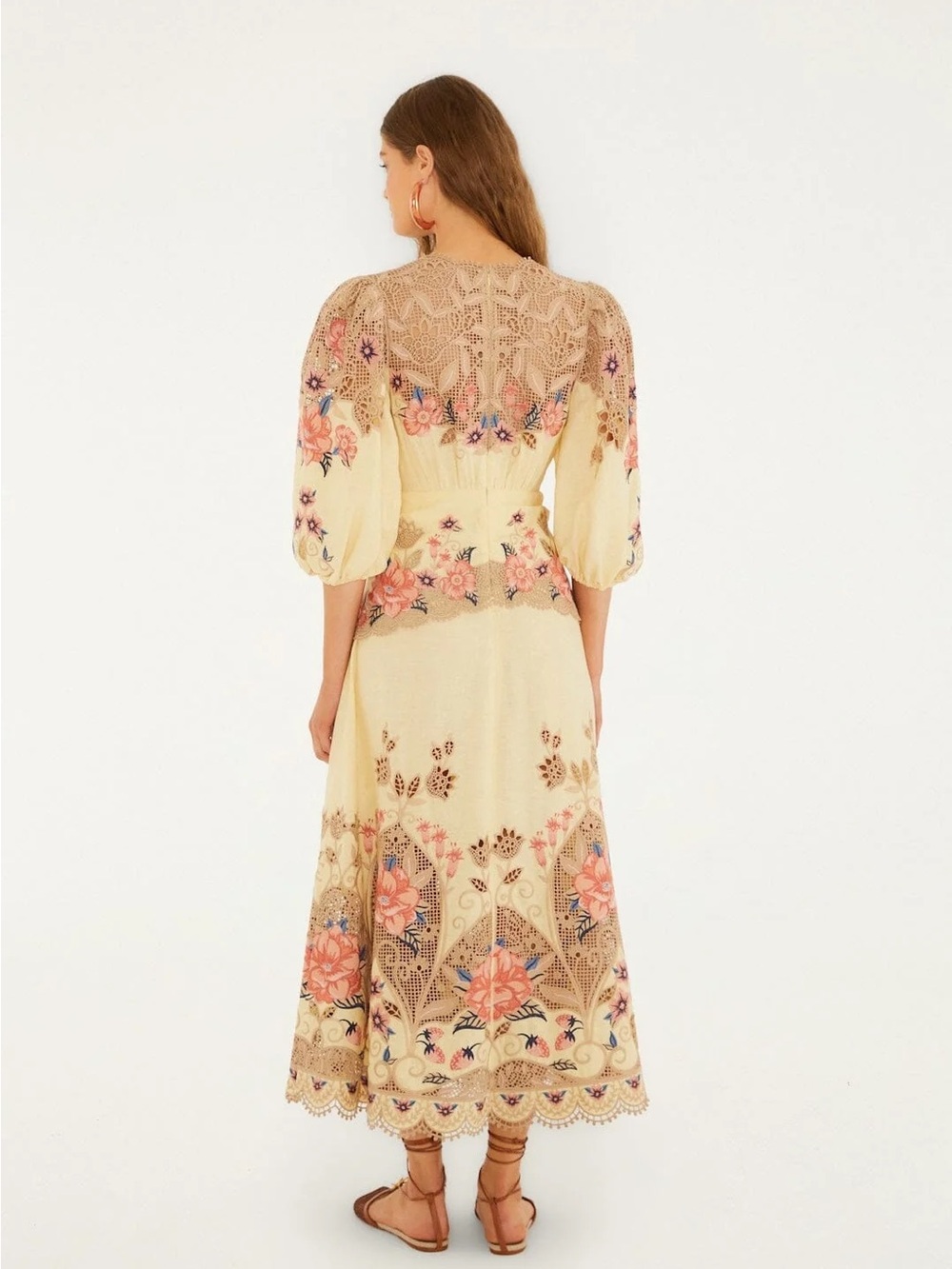 FARM RIO Butter Yellow Embroidered Midi Dress - Picture 3 of 5
